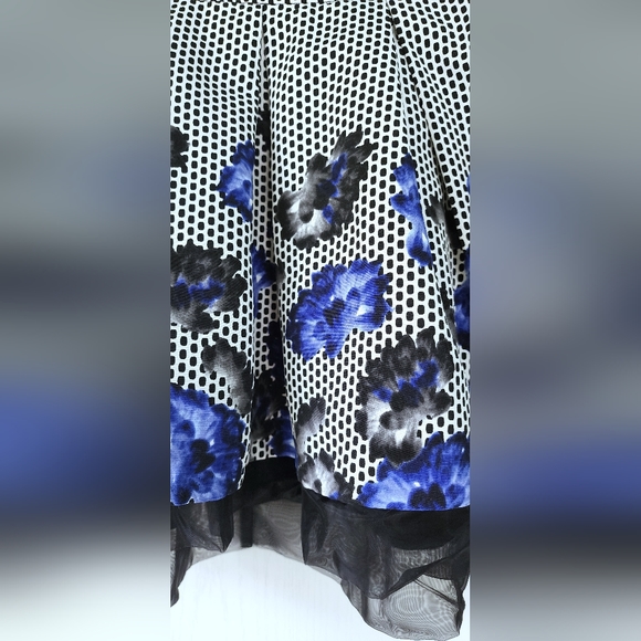 Express Skirt Black White Blue Floral Polka Tulle Mini Layered Spring Small 0 - Picture 7 of 7
